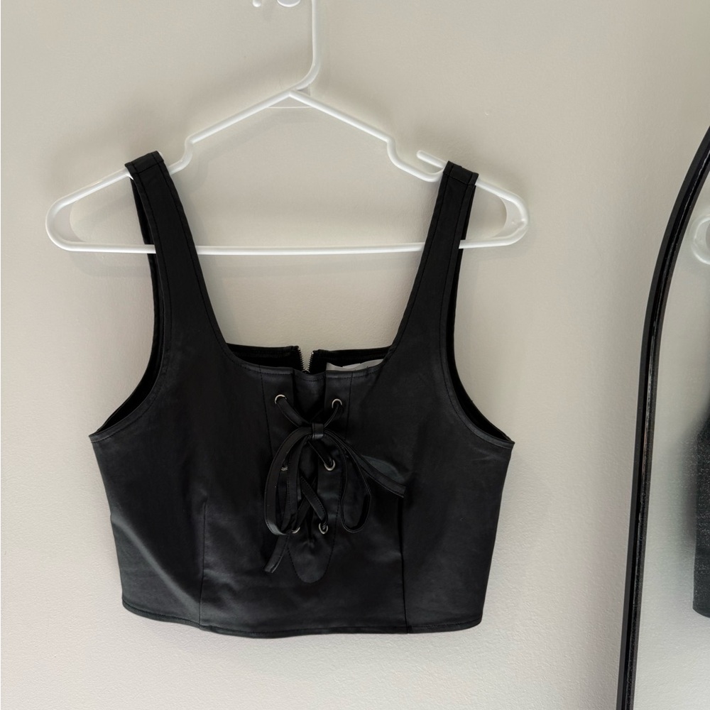 Revamped Black Lace-Up Crop Top